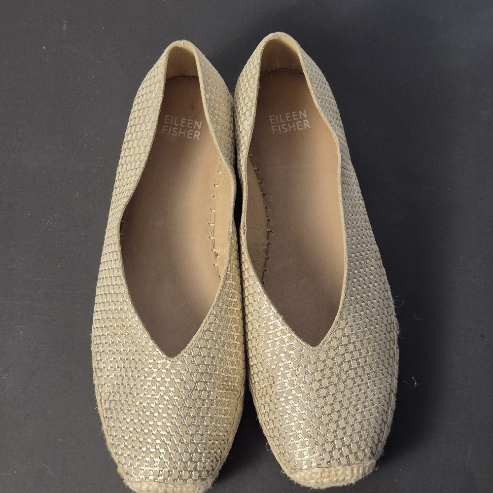EILEEN FISHER Size 7 Metallic Espardrille Woven Flat Slip-Ons